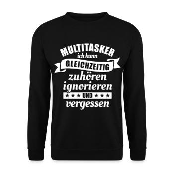 Multitasker - zuhören und ignorieren - Spruch - Unisex Pullover - Schwarz - Vorne - Alina (178cm) & Michal (187cm)