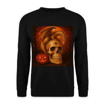 Halloween Kürbis gruselig Skelett Geschenk - Unisex Pullover - Schwarz - Vorne - Alina (178cm) & Michal (187cm)