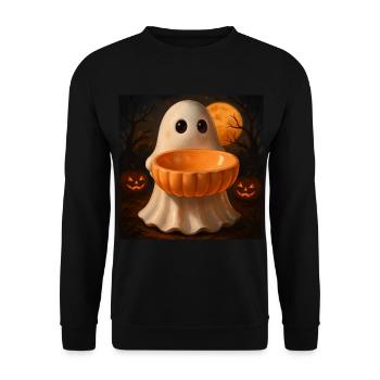 Grusel Halloween Geist Geschenk - Unisex Pullover - Schwarz - Vorne - Alina (178cm) & Michal (187cm)