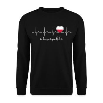 I Poland love Polska - heartbeat - Polish - Unisex Sweatshirt - black - Front - Alina (178cm) & Michal (187cm)
