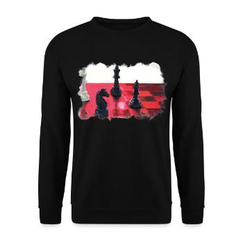 Schach mit König, Läufer und Springer - Unisex Pullover - Schwarz - Vorne - Alina (178cm) & Michal (187cm)