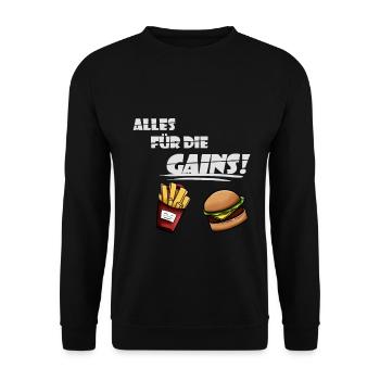 Alles für die Gains! - Unisex Pullover - Schwarz - Vorne - Alina (178cm) & Michal (187cm)