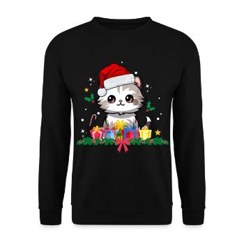 Lustige Weihnachtskatzen - Unisex Pullover - Schwarz - Vorne - Alina (178cm) & Michal (187cm)