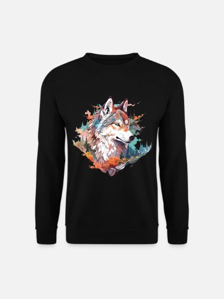 Wolf Wolfskopf Natur Wildnis Abenteuer Wald Kunst - Unisex Pullover - Schwarz