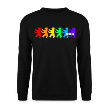 Berliner Bären / Regenbogenfarben - Unisex Pullover - Schwarz - Vorne - Alina (178cm) & Michal (187cm)