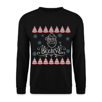 Thème de Noël laid Believe in Santa Quote - Sweat-shirt Unisexe - noir - Devant - Alina (178cm) & Michal (187cm)