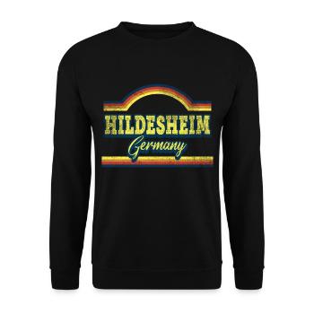 Hildesheim Deutschland Stadt Schrift Vintage Retro - Unisex Pullover - Schwarz - Vorne - Alina (178cm) & Michal (187cm)