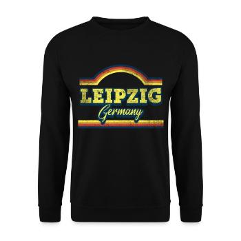 Leipzig Deutschland Stadt Schrift Vintage Retro - Unisex Pullover - Schwarz - Vorne - Alina (178cm) & Michal (187cm)