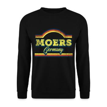 Moers Deutschland Stadt Schrift Vintage Retro - Unisex Pullover - Schwarz - Vorne - Alina (178cm) & Michal (187cm)