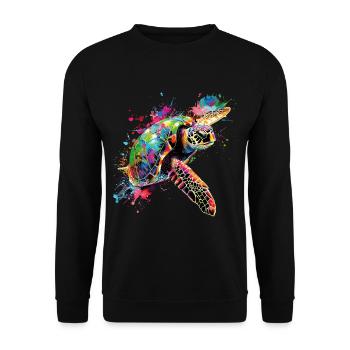 Schildkröte Neon Bunt Ozean Meer Natur Kunst - Unisex Pullover - Schwarz - Vorne - Alina (178cm) & Michal (187cm)