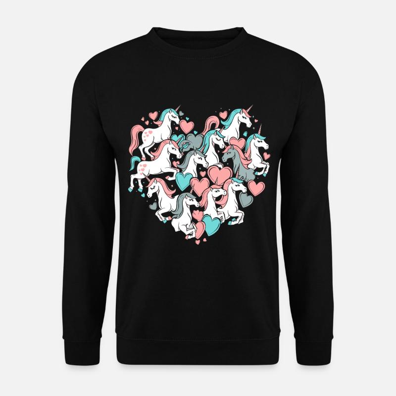 Einhorn Einhörner Herz Herzform Liebe Bunt Süß - Unisex Pullover - Schwarz