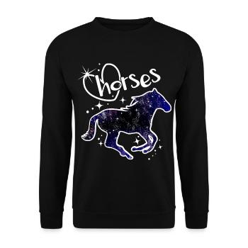 Pferde Galaxy Ich liebe Pferd Motiv mit Sternen - Unisex Pullover - Schwarz - Vorne - Alina (178cm) & Michal (187cm)