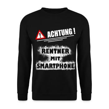 lustig Ruhestand Handy Geschenk Rentner Opa - Unisex Pullover - Schwarz - Vorne - Alina (178cm) & Michal (187cm)