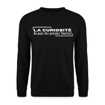 "LA CURIOSITÉ - Au Pays des Pensées Fleuries" - Sweat-shirt Unisexe - noir - Devant - Alina (178cm) & Michal (187cm)