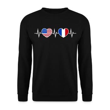 Frankreich USA Herzschlag Liebe Freundschaft - Unisex Pullover - Schwarz - Vorne - Alina (178cm) & Michal (187cm)
