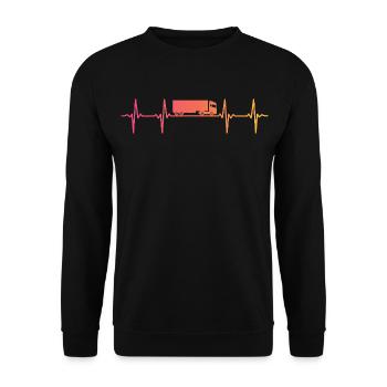 Sunset Truck Heartbeat LKW-Fahrer - Unisex Pullover - Schwarz - Vorne - Alina (178cm) & Michal (187cm)