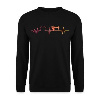 Nähmaschine, Sonnenuntergang, Herzschlag, Nähen - Unisex Pullover - Schwarz - Vorne - Alina (178cm) & Michal (187cm)