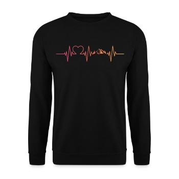 Berg Herzschlag Berge Wandern Bergsteigen Wanderer - Unisex Pullover - Schwarz - Vorne - Alina (178cm) & Michal (187cm)