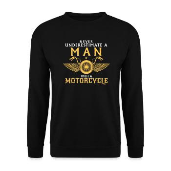 SOUS-ESTIMEZ JAMAIS UN HOMME ET SA MOTO. - Sweat-shirt Unisexe - noir - Devant - Alina (178cm) & Michal (187cm)
