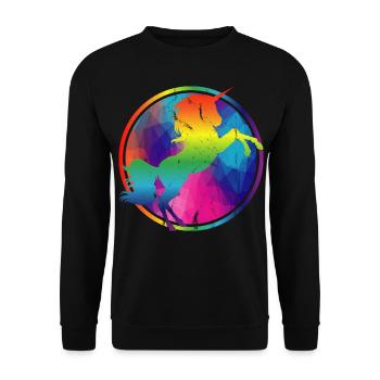 Buntes Einhorn Regenbogen knallig Geo Geschenk - Unisex Pullover - Schwarz - Vorne - Alina (178cm) & Michal (187cm)
