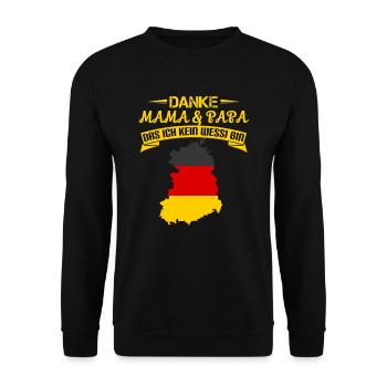 Danke Mama & Papa das ich kein Wessi bin - Unisex Pullover - Schwarz - Vorne - Alina (178cm) & Michal (187cm)