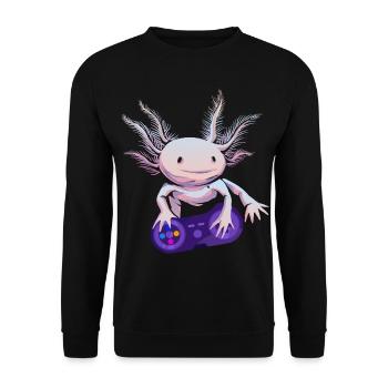 Gamer Axolotl Zocker Gaming - Unisex Pullover - Schwarz - Vorne - Alina (178cm) & Michal (187cm)
