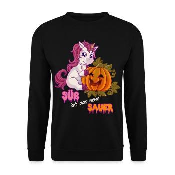 Süß ist das neue Sauer niedlich Halloween Einhorn - Unisex Pullover - Schwarz - Vorne - Alina (178cm) & Michal (187cm)
