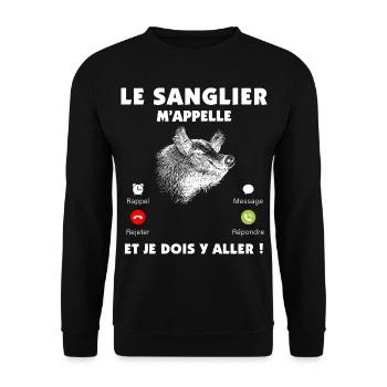 Le sanglier m'appelle humour pour papy chasseur - Sweat-shirt Unisexe - noir - Devant - Alina (178cm) & Michal (187cm)