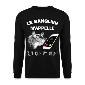 Chasse au sanglier humour les sanglier m'appelle - Sweat-shirt Unisexe - noir - Devant - Alina (178cm) & Michal (187cm)