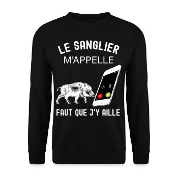 Le sanglier m'appelle cadeau chasseur de sanglier - Sweat-shirt Unisexe - noir - Devant - Alina (178cm) & Michal (187cm)