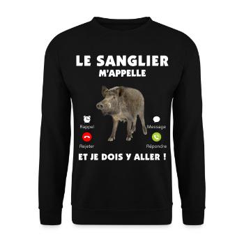 Le sanglier m'appelle au téléphone humour chasse - Sweat-shirt Unisexe - noir - Devant - Alina (178cm) & Michal (187cm)