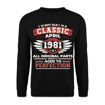Geburtstag Klassiker Jahrgang 1981 April - Vintage - Unisex Pullover - Schwarz - Vorne - Alina (178cm) & Michal (187cm)