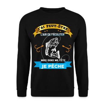Pêcheur Passion Canne à Pêche - Sweat-shirt Unisexe - noir - Devant - Alina (178cm) & Michal (187cm)