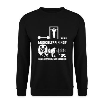 Gartenarbeit lustig Muskeltraining Spruch gärtnern - Unisex Pullover - Schwarz - Vorne - Alina (178cm) & Michal (187cm)