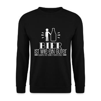 Lustiges Bier Freunde Motiv Geschenk Spruch - Unisex Pullover - Schwarz - Vorne - Alina (178cm) & Michal (187cm)