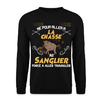 Né Pour La Chasse Au Sanglier Cadeau Chasseur - Sweat-shirt Unisexe - noir - Devant - Alina (178cm) & Michal (187cm)