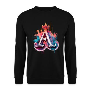 Graffiti Buchstabe A bunt mit Krone - Unisex Pullover - Schwarz - Vorne - Alina (178cm) & Michal (187cm)