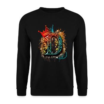 Buchstabe D als cooles Graffiti mit Krone 👑 - Unisex Pullover - Schwarz - Vorne - Alina (178cm) & Michal (187cm)