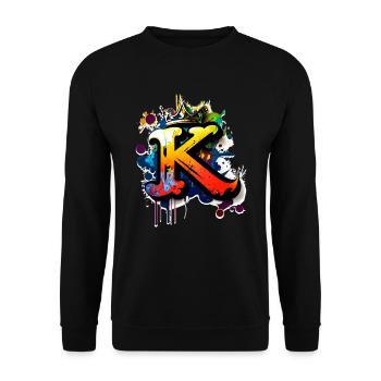Graffiti Buchstabe K mit Krone 👑 - Unisex Pullover - Schwarz - Vorne - Alina (178cm) & Michal (187cm)