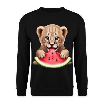 Baby Löwe frisst Wassermelone - Unisex Pullover - Schwarz - Vorne - Alina (178cm) & Michal (187cm)