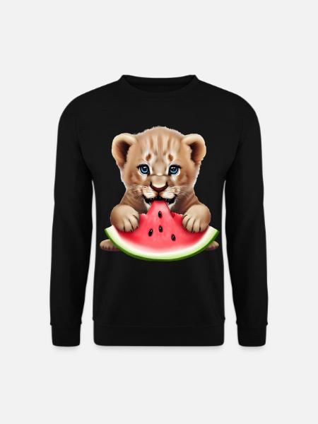 Baby lion eats watermelon - Unisex Sweatshirt - black