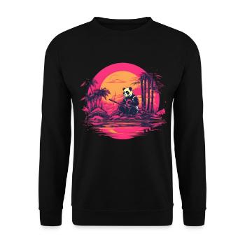 Synthwave Panda Japan Sunset - Unisex Sweatshirt - black - Front - Alina (178cm) & Michal (187cm)