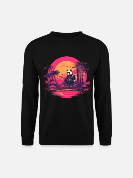 Synthwave Panda Japan Sunset - Unisex Sweatshirt - black