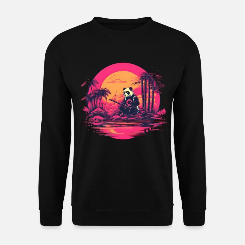 Synthwave Panda Japan Sunset - Unisex Sweatshirt - black