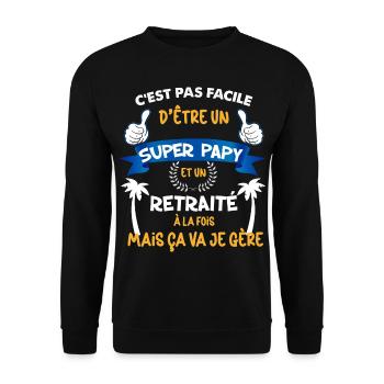 tshirt humour super papy et retraite - Sweat-shirt Unisexe - noir - Devant - Alina (178cm) & Michal (187cm)