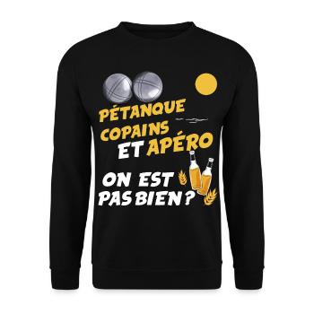 Pétanque Apéro Bière Pour Papa Ou Papy - Sweat-shirt Unisexe - noir - Devant - Alina (178cm) & Michal (187cm)