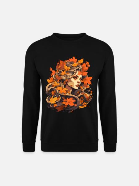 Schöne Frau mit Herbst Laub - Unisex Pullover - Schwarz