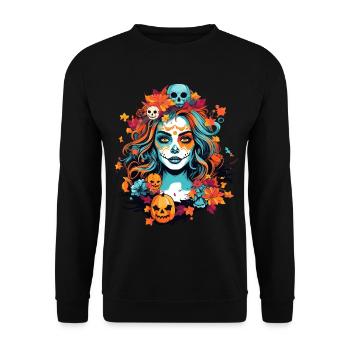 Halloween Woman Face Sugar Skull - Unisex Sweatshirt - black - Front - Alina (178cm) & Michal (187cm)