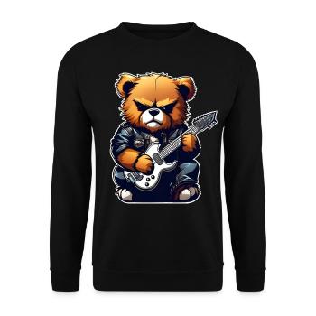 Heavy Metal Teddy Bär mit E-Gitarre - Unisex Pullover - Schwarz - Vorne - Alina (178cm) & Michal (187cm)