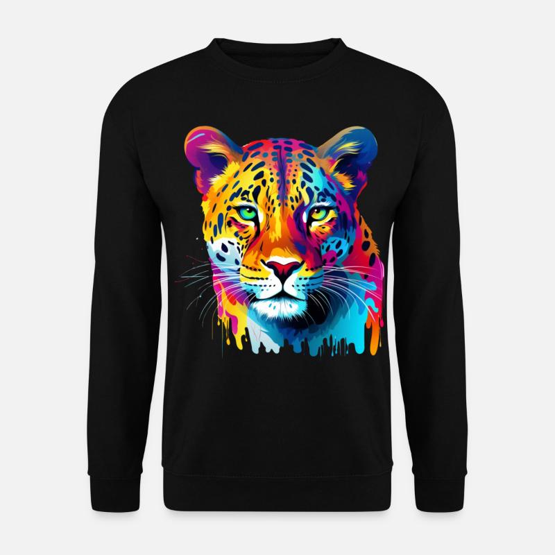 Bunter Leopard Farbspritzer Farbkleckse - Unisex Pullover - Schwarz